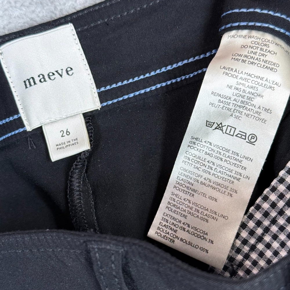Maeve The Ettie High-Rise Crop Wide Leg Pants Women 26 Black Linen Anthropologie - Picture 7 of 8